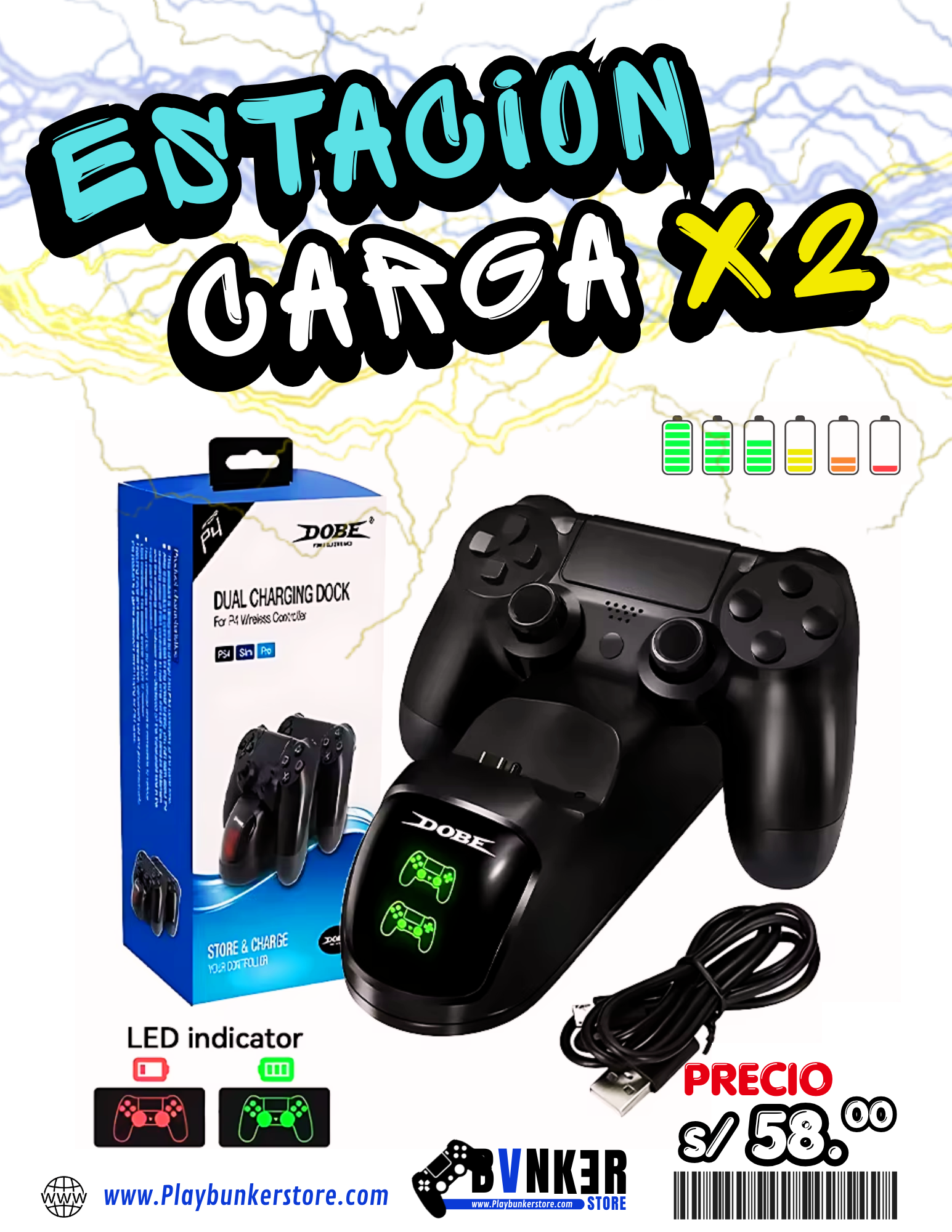 VENTA PLAYSTATION (10) ESTACION DE CARGA DOBLE PLAYSTATION 4 - Image 1
