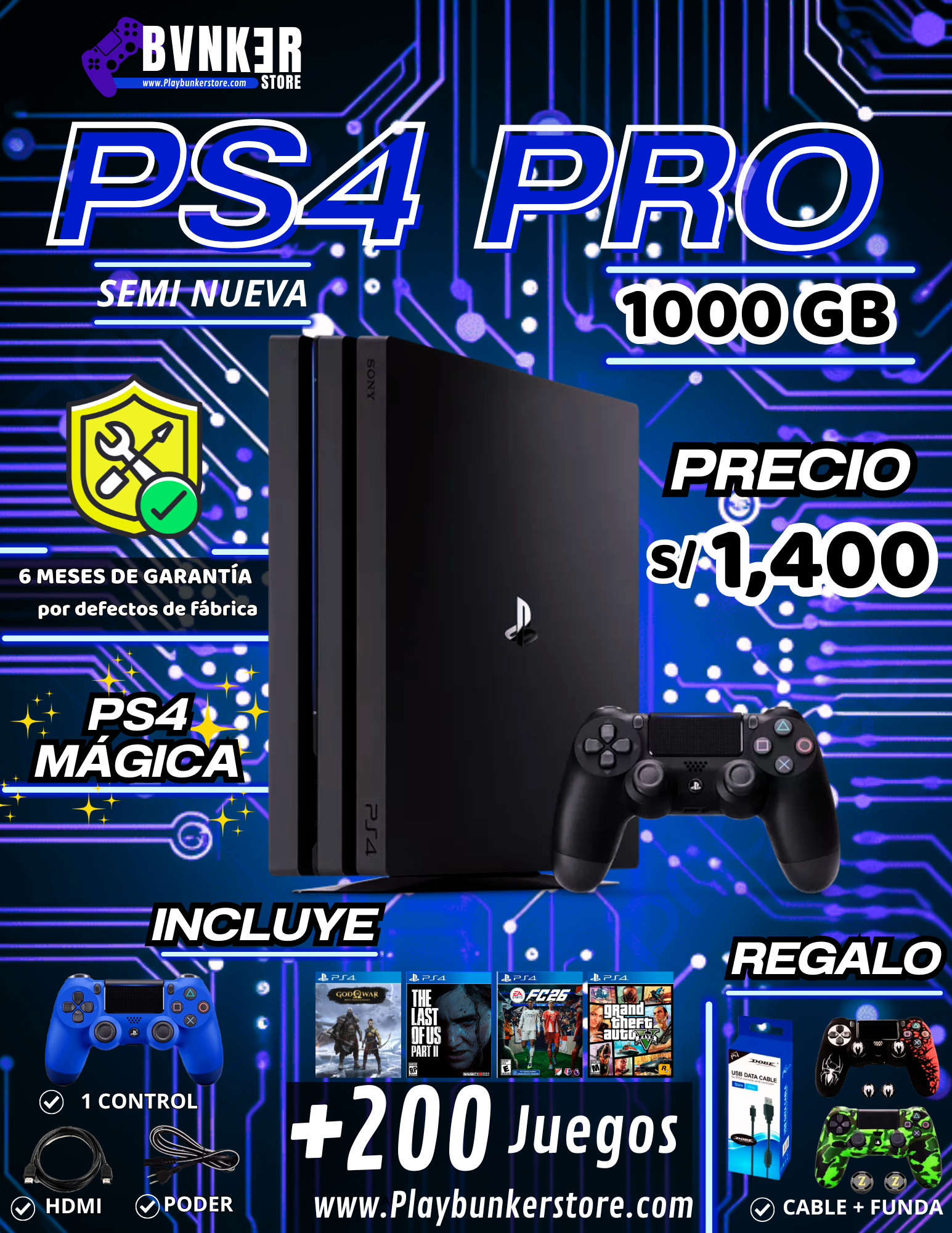 VENTA PLAYSTATION (4) PLAYSTATION 4 PRO 1TB MAGICA-SEMI NUEVA - Image 1