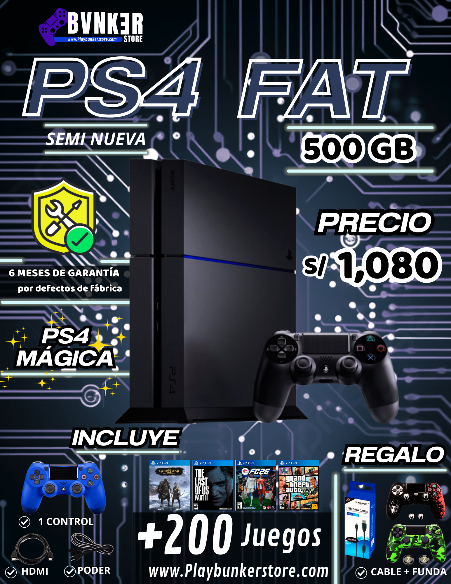 VENTA PLAYSTATION (5) PLAYSTATION 4 FAT 500GB MAGICA-SEMI NUEVA - Image 1